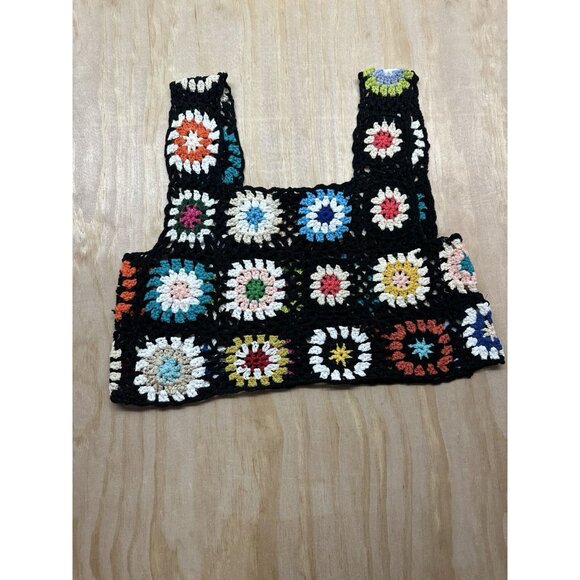 Granny Square Crochet Crop Cami Boho Festival Top One Size Colorful Fun - Picture 1 of 5
